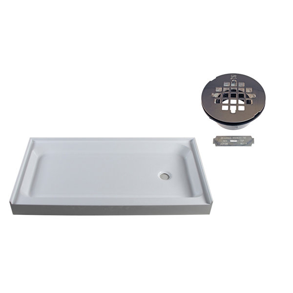 Westbrass 60" W x 34" D Single Threshold Shower Base with Drain Cover